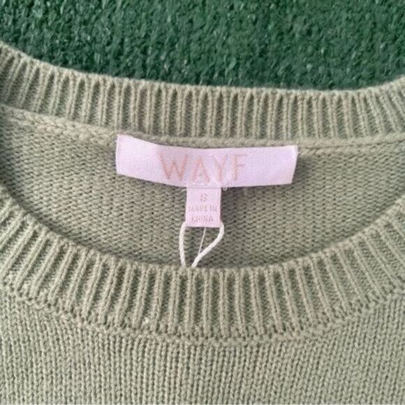 Wayf Sage Green Puff Long Sleeve Knit Sweater Dress Crew Neckline Size S - Picture 6 of 11